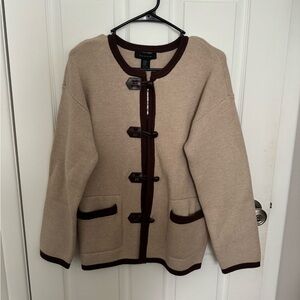 NWT Tahari Beige & Brown Cardigan Sweater